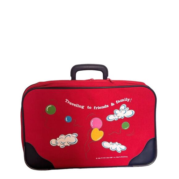 Vintage Peters Bag Corp 1986 Kids Red Balloon Suitcase - Picture 1 of 6